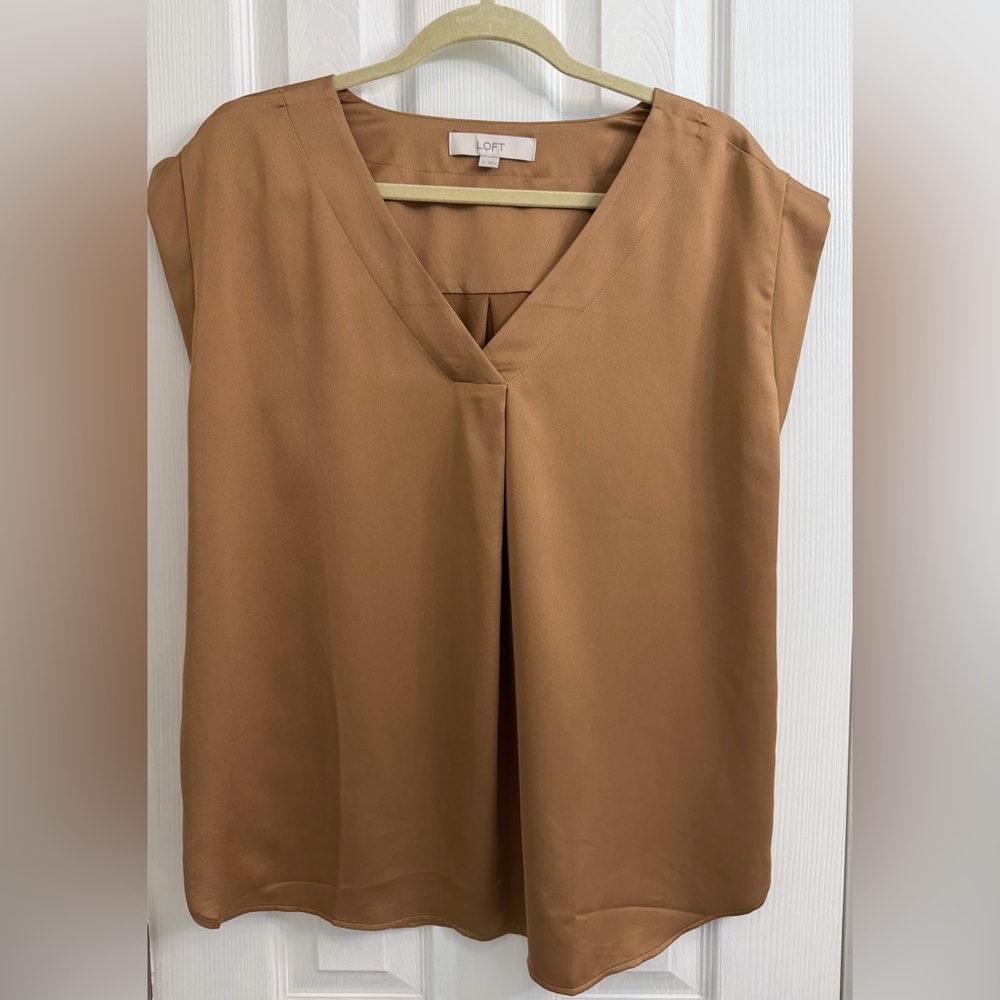LOFT Sleeveless V-Neck Blouse in Camel Brown